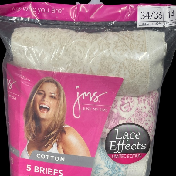 JMS Just My Size Lace Effects Cotton Briefs Plus Sz 14 Underwear Panties 5 Pairs - Picture 2 of 16